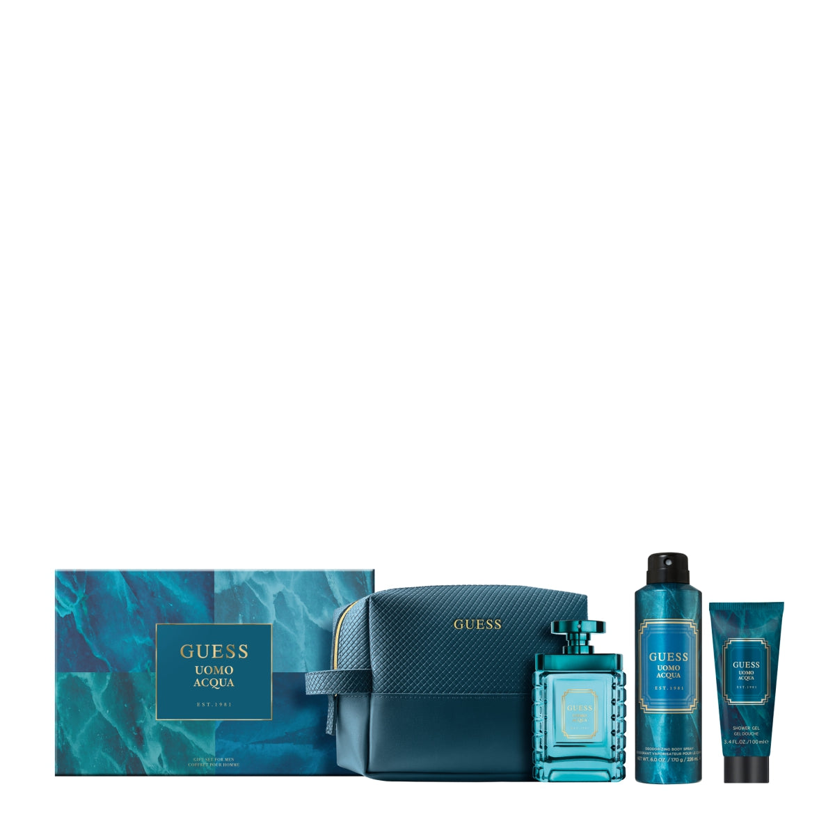 Guess Uomo Acqua 4-Piece Set 3.4oz Men EDT Spray by Guess